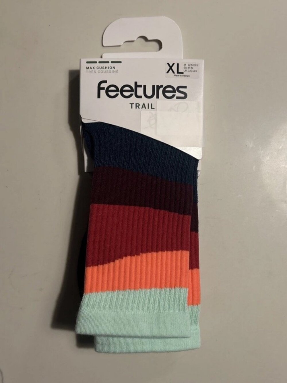 3 Pairs Feetures Socks Trail Max Cushion Mini-Crew Ascent Navy XL - Picture 8 of 11